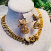 BIRD HERITAGE ANTIQUE GOLD FINISH NECKLACE JHUMKA SET (SJ 212)