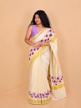 CHITHIRA Purple Lotus Motif & Gold Zari Border