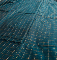 MAYOOKHAM🦚✨PEACOCK GREEN WITH GOLDEN CHECKS SOFT MUL COTTON SAREE (SU 820)
