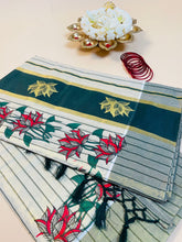 Dark Green Golden Lotus Set Saree