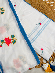 കമലം✨🪷SOFT WHITE MUL COTTON WITH LOTUS EMBROIDERY SAREE (SU 858)