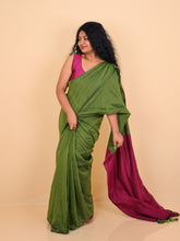 SAKHI GREEN WITH DEEP ROSE PINK KHADI COTTON SAREE (SU 710)