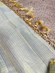 SMALL CHECK DESIGN GOLDEN TISSUE READY TO WEAR SAREE WITH BLOUSE PIECE (SU 877)