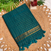MAYOOKHAM🦚✨PEACOCK GREEN WITH GOLDEN CHECKS SOFT MUL COTTON SAREE (SU 820)