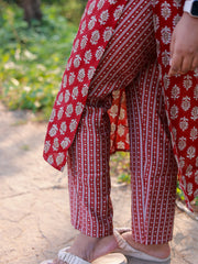 Red Muslin Kurtha 3 piece Set SU 10