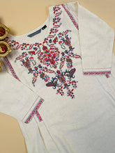 Off white Floral Print Linen Blend Kurthi Top - Elegant Top(SU 585)