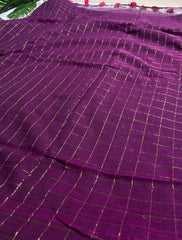 NEELAMBARI💜✨ DARK VOILET WITH GOLDEN CHECKS SOFT MUL COTTON SAREE (SU 819)
