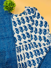 White & Blue Niara cut Kurtha Set - SU 92
