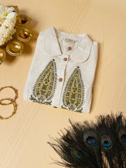 Off white Green leaf print Frock dress