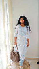 WHITE TOP WITH BLUE EMBROIDERY WORK - SU 418