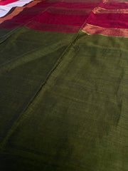 MADHAVI🍃DEEP MAROON & DARK OLIVE GREEN WITH GOLD ZARI BORDER KHADI MUL COTTON SAREE (SU 848)