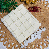 ELARA✨🍁OFF WHITE WITH CHECK SEQUENCE MUL COTTON SAREE (SU 810)
