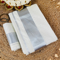 Ready to Wear Saree with Silver Border & Stripes - Elegant Saree