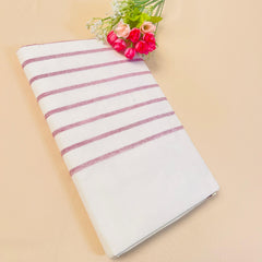 SU 572 - Traditional Kerala White Saree with Onion pink Stripe Border