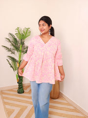 PINK ALIA CUT FLORAL SHORT KURTHI (SU 405)