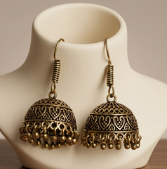 Antique Gold Oxidized Heart Motif Jhumka (SJ 125)