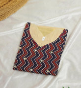 Blue & Red Kasavu Mirror Patch Work V neck Kurta Top (SU 135)