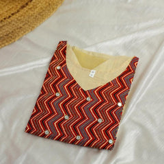 Red Kasavu Mirror Patch Work V neck Kurta Top (SU 135)