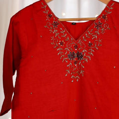 Elegant Dark Red Beads Work V-Neck Kurti (SU 115)