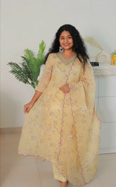 YELLOW FLORAL ANARKALI SET (SU 70)