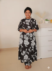 BLACK AURA LEAF CO ORD SET (SU 656) (Sleeves available )