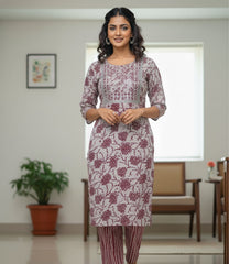Maroon & White Printed Co-ord set with Embroidered Neckline (SU 16)