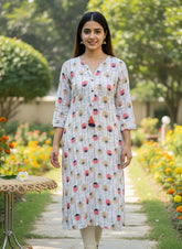 White Kurti Top With Pink & Floral Print ( SU 193 )