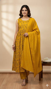 Yellow Kurthi Set(Sleeves Attached) - Affordable Kurtha Set ( su 383 )