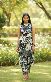 Black & White Abstract Floral Printed Co-ord Set - SU 414