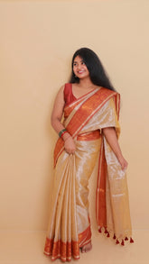 YAMINI🌼TISSUE SILK WITH DARK RED BORDER SAREE (SU 762)