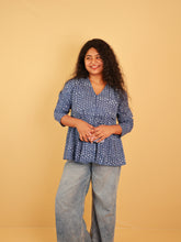 BLUE WITH WHITE POLKA PRINT SHORT KURTHI (SU 695)