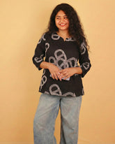 BLACK WITH WHITE LOOP DESIGN SHORT KURTHI (SU 704)