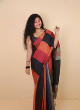 SHYAMA BLACK WITH MULTICOLOUR KHADI COTTON SAREE (SU 717)
