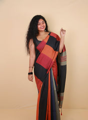 SHYAMA BLACK WITH MULTICOLOUR KHADI COTTON SAREE (SU 717)