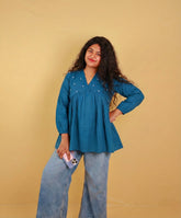 TEAL BLOSSOM FLARED SHORT KURTHI (SU 685)