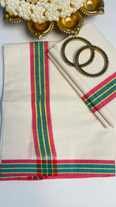Mulloth set mundu red & green