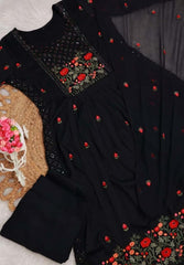 Elegant black floral embroidery Salwar suit (SU 272)