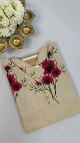 Red floral V neck top