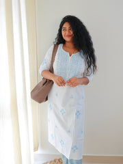WHITE TOP WITH BLUE EMBROIDERY WORK - SU 418