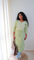 PASTEL GREEN TOP WITH WHITE EMBROIDERY WORK - SU 417