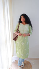 PASTEL GREEN TOP WITH WHITE EMBROIDERY WORK - SU 417