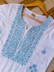WHITE TOP WITH BLUE EMBROIDERY WORK - SU 418