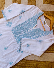 WHITE TOP WITH BLUE EMBROIDERY WORK - SU 418