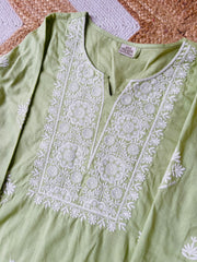 PASTEL GREEN TOP WITH WHITE EMBROIDERY WORK - SU 417