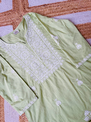 PASTEL GREEN TOP WITH WHITE EMBROIDERY WORK - SU 417