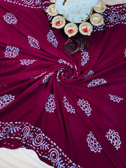 Maroon Batik Print Georgette Saree
