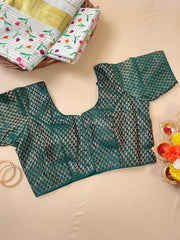Festive Green Brocade Silk Blouse with Copper Zari Work – Ready to Wear