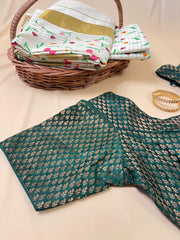 Festive Green Brocade Silk Blouse with Copper Zari Work – Ready to Wear