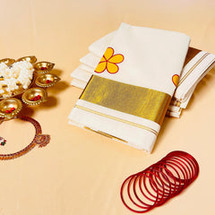 Avanthika Pink&Yellow flower Set Saree