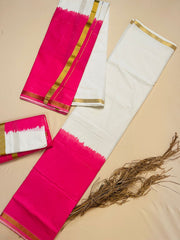 Pink & White Double Layer Dhoti